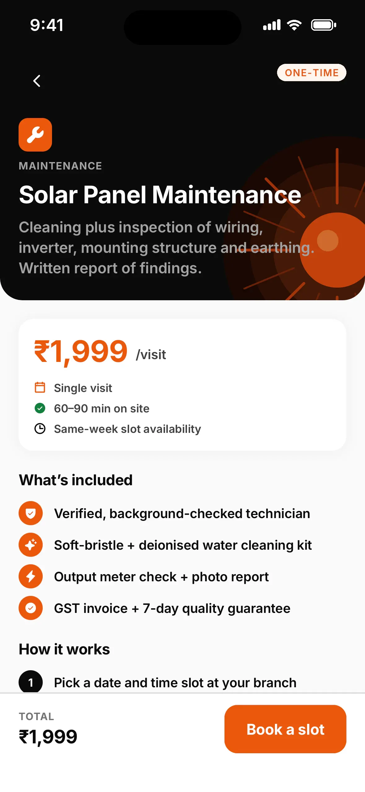 Solar panel maintenance plan details with price, what's included and how it works